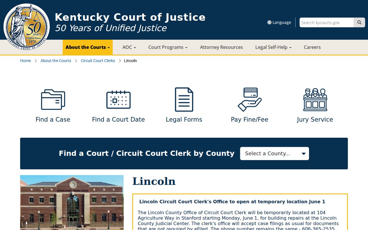 Lincoln County criminal history Judicial Center record source